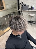 メンズパーマホワイトメッシュパイルツイストマッシュ