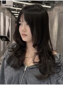海外風レイヤー顔まわりデザイン黒髪ワンカール再現性◎原宿