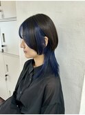 ウルフカット、インナーカラー、ネイビーブルー、インナーブルー