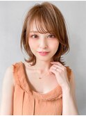 結べるボブ大人可愛いウェーブミディアム艶感前髪こなれヘア