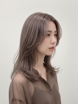 ミルクティーベージュレイヤーカットロングレイヤー小顔富士吉田