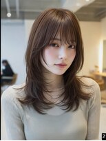 ケシキ 表参道 原宿(kesiki.)&nbsp;ミディアムレイヤー顔周りカットハッシュカットワンホンレイヤー