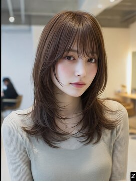 ケシキ 表参道 原宿(kesiki.) ミディアムレイヤー顔周りカットハッシュカットワンホンレイヤー