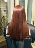 ブリーチハイトーンロングレッドカシスピンク艶髪透明感カラー