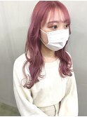 斜めバング/アッシュピンク/アンニュイヘア/抜け感ヘア