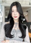 ロング顔周りレイヤー美髪韓国ヘア_F30169