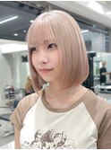 渋谷ブリーチカラータッセルボブ顔周りレイヤー切りっぱなしボブ