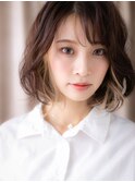 インナーカラー/デザインカラー/丸みボブ/無造作/ブリーチ/20代e
