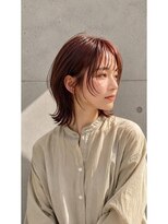 ラルジュヘアイコール(Large hair equal =)&nbsp;暖色カラー×くびれミディアムオレンジレッドくびれ外ハネUP