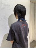 ブリーチ1回~中性ウルフカット×襟足インナーネイビーブルー池袋