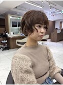 ショートボブパーマ×ヘーゼルブラウン