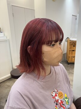 シア 新小岩店(SHEER) チェリーレッド×切りっぱなしボブ