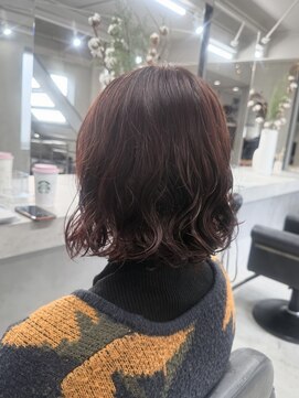 ピンクベージュ/ボブスタイル/パーマ