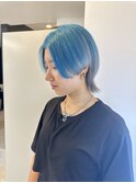 水色シルバーカラーケアブリーチルーツカラーエンドカラー