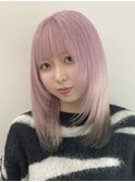 ミルクティーベージュ顔周りレイヤーカット韓国風ヘアハイトーン