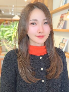 ルエ(rue) ミディアムレイヤーカットストレートロングウルフカットベージュ