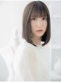 オリーブグレージュ黒髪ミディアムレイヤーカットc8越谷20代30代