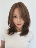 レイヤーカット/ブリーチなしダブルカラー/ダークベージュ