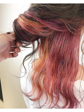 リアン(Lien) 【オレンジ×ピンク】ツートン インナーカラー/個性的フェミニン