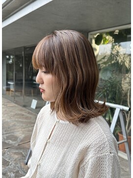 トクテ 高円寺(tokute) くびレイヤーエモージュ前髪ピンクベージュワンカール【高円寺】