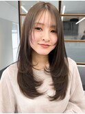 韓国風レイヤー大人ロングストレートワンカールベージュカラー