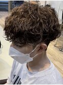大分メンズツーブロック刈り上げマッシュ波巻きスパイラルパーマ