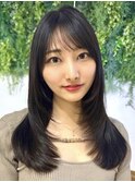 美髪カールアッシュグレー韓国レイヤーロングセミディ顔周り前髪