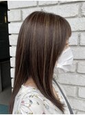 30代40代大人かっこいいベージュハイライト×ロングレイヤー