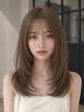 ユーフォリア 青山(Euphoria) ミルクティーベージュミディアムヘアラベンダーカラー薄め前髪◎