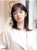 流し前髪/エアストレート/グレージュアッシュ/小顔/元町