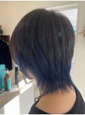 ネイビーブルー×ウルフカット