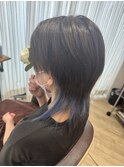 ウルフ透明感インナーシルバーアッシュカラー