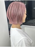 ミニウルフチェリーブラウンブリーチなしショートボブ前髪/横浜