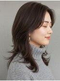 ハイレイヤーウルフ×セミロング ココアブラウン