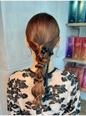 【ローポニーテール】結婚式銀座お団子カチモリタイトヘアセット