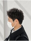 スパイキーパーマ　メンズショート造作ツーブロック眉毛メンズ