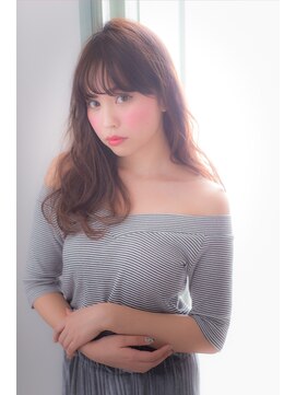 エルデ ナインズ ヘアー スタンド 川口店(elde 9's HAIR STAND) 85モーブカラー&セミウェットなワイドバングなくびれミディ 川口