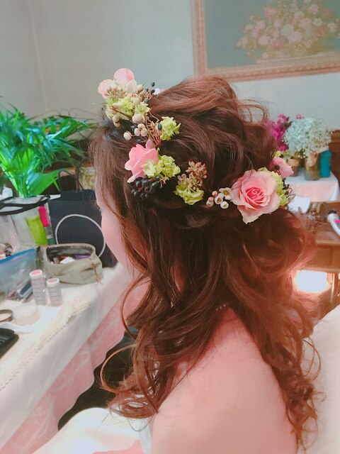 梅田セットサロンRicco 結婚式二次会ハーフアップヘアアレンジ