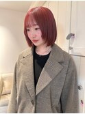 赤髪レッドカラーフェイスレイヤーボブぱっつん前髪
