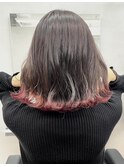 韓国風波巻きボブ　カシスピンク　裾カラー