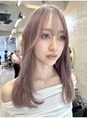 ピンクベージュ/顔型別ヘアスタイル/ブリーチ/恵比寿/代官山