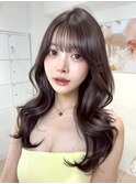C114韓国ヘアーくびれ巻きザクザクレイヤーカット透明感ブラウン