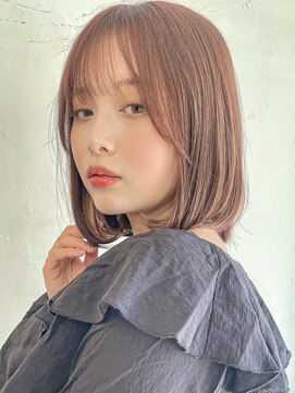 ステアケース 武蔵小杉店(stair:case) ピンクベージュ大人可愛いナチュラルボブ内巻きボブ薄め前髪