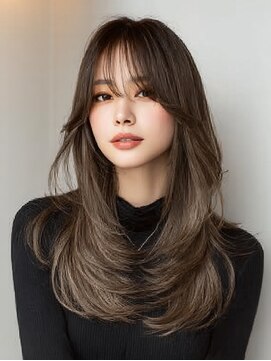 ダル 渋谷/表参道(DAL.) 顔周りカットハッシュカットダークブラウンワンホンレイヤー韓国