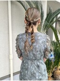 結婚式お呼ばれツインポニーヘアセット