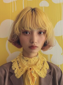 レヴ 草加店(LEV.) イメチェンホワイトブロンド美髪ワイドバング外ハネボブ