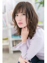 ミック ヘアアンドメイク アップ 駒込店(miq Hair&Make up)&nbsp;大人かわいい濡れ髪ウェーブ無造作ミディ