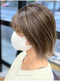 ☆Mel発☆グレージュ☆ハイライト☆前下りボブ☆小顔☆お洒落☆