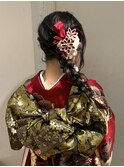 振袖着付け × ふわふわサイド編みおろしアレンジ