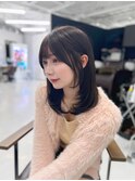 ミディアムレイヤー/韓国ヘア/顔周り/ブリーチなし/グレージュ